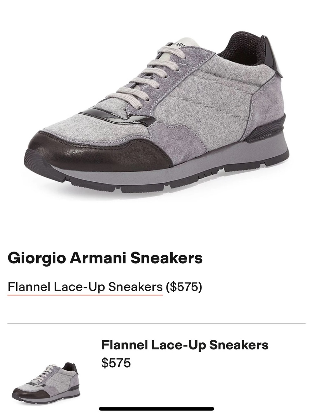 Giorgio Armani Gray Flannel and Black Leather Low-Top Sneakers